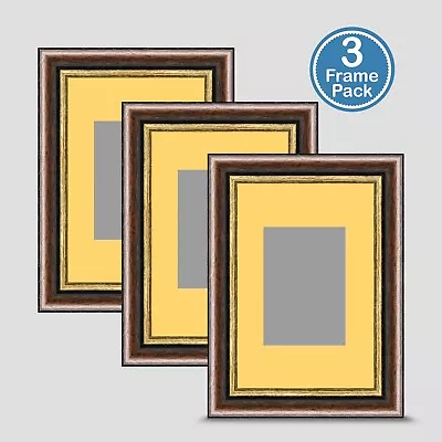 Brown Gold Photo Frame 6x4 3 PACK Incl Primrose Mount 3.5x2.5 ACEO Art • £20.50