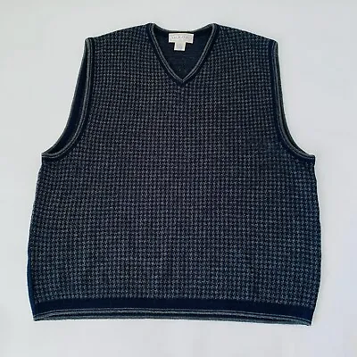 Vintage Murano Sweater Vest Mens Large L Dark Blue Gray Houndstooth Vneck Italy • $18.03