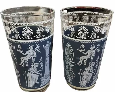 Set Of 2 Vintage Jeannette Roman Greek Hellenic Blue Drinking Glasses 5  • $25