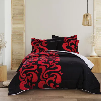 3PCS Black Red Soft Warm All Season Comforter Cover King Queen Size Quilt Cover • $9.99