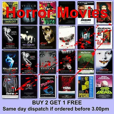 Classic Horror Movie Posters Film Poster 125 Titles HD Borderless Printing • £6.97