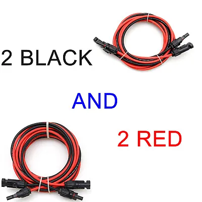 $14.99 • Buy 2 Pcs Solar Panel Extension Cable 10 AWG Red+Black Silicone Wire With Connectors
