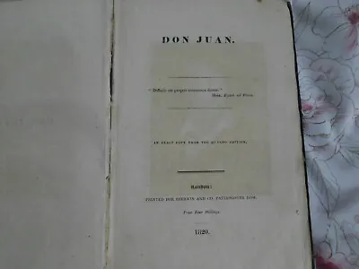 £39.99 • Buy 1820 Bound Edition Don Juan Canto I-v Sherwin Printers Lord Byron Poem Canto 1-5