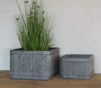 £24.95 • Buy Vintage Galvanised Large Metal Ribbed Square Tub Planter Plant Flower Pot Garden