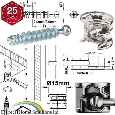 HAFELE MINIFIX M200 Ø15mm CAM LOCK BOLTS & FIXING DOWELS FURNITURE FIT FLAT PACK • £4.99