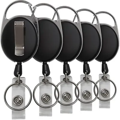 5x Badge Reel Pull Keychain Retractable ID Holder Security Card Identity Clip • £4.99
