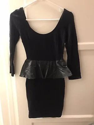 Zara Black Leather Peplum Dress (US XS) • $44.99