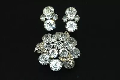 EISENBERG Crystal Rhinestone Layered Brooch Pin Earring Set • $49