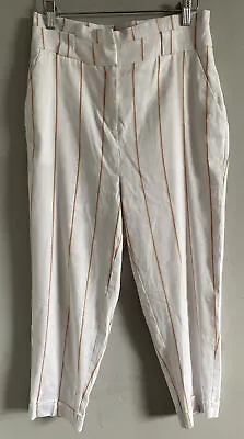 £12 • Buy Mint Velvet Trousers Linen Blend White Striped Size UK 10 Short