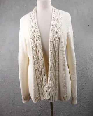 Talbots Angora Rabbit Hair Blend Cable Cardigan Womens M Ivory Chunky Open • $24.33