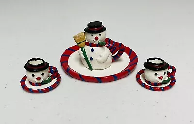 7 Piece Snowman Mini Tea Set Miniature Christmas Holiday Dollhouse Furniture Lot • $10.95