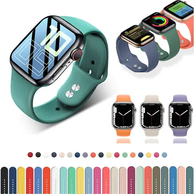 $6.32 • Buy For Apple Watch Series 8 7 6 5 4 3 SE Silicone Sport Band Strap 42/40/44/41/45mm
