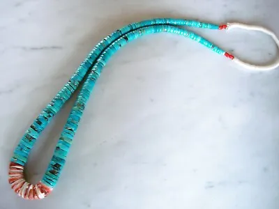 Vintage Santo Domingo Morenci Turquoise Heishi Spiny Oyster Necklace • $385
