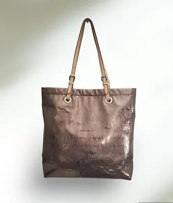 Michael Kors Logo Mirror Metallic Gold Bronze Monogram Tote City Bag Purse Large • $38.50