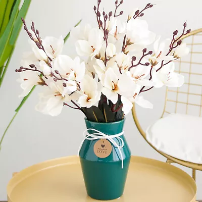 5 Fork 20 Head Artificial Magnolia Branch Faux Flowers Realistic Lifelike Stem • £5.98