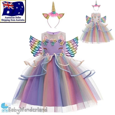 $42.95 • Buy Girls Unicorn Dress Up Fairytale Book Week Birthday Costume Headband Wings 2-12Y