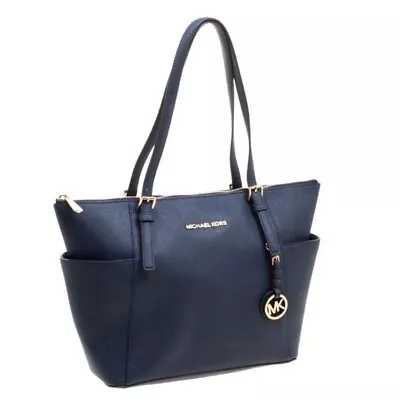Michael Kors Large Navy Blue MK Saffiano Leather East West Tote Bag Shoulder Bag • $50