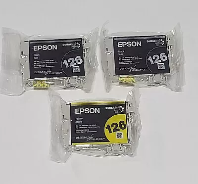 Epson 126 Ink Cartridge 2 Black 1 Yellow New Sealed - Lot Of 3 • $16.95