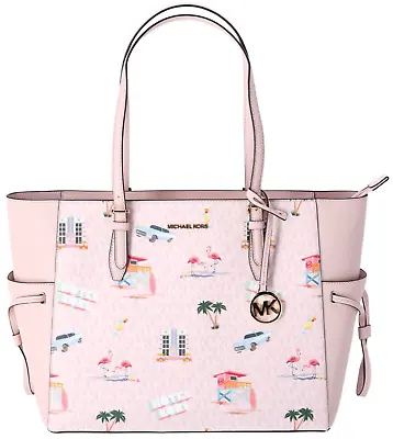 Michael Kors Gilly Large Tote Light Powder Blush Pink MK Miami Beach Palm Trees • $129