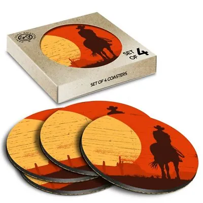 £7.99 • Buy 4 X Boxed Round Coasters - Sunset Cowboy Texas Horse  #12885
