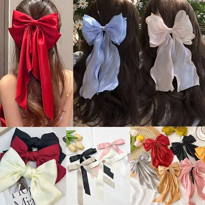 Large Small Bow Ribbon Barrettes Steel Hairpin Satin Women Hair Clip Accessories • £3.99