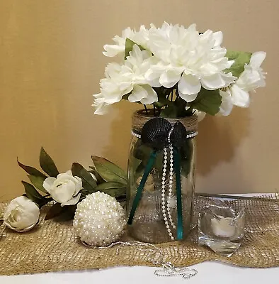 Mason Jar Wedding Centerpiece With Rhinestones Beach Decor  Beach Theme Wedding  • $12.99