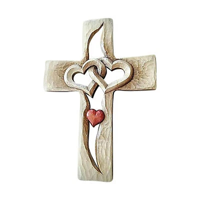 Wooden Entwined Heart Cross Intertwined Hearts Wall Hangings Cross Hand Carved • $17.85