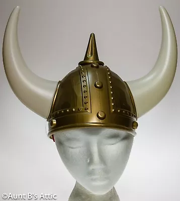 Viking Helmet Gold Plastic Horned Ancient Warrior Costume Accessory  • $8.98