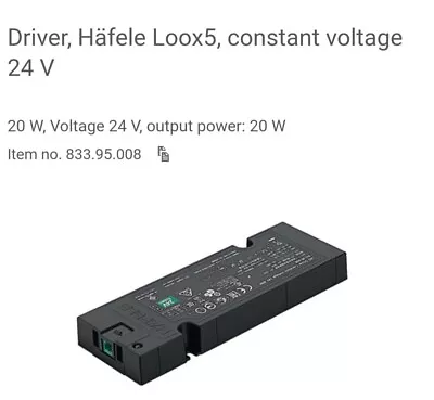 Hafele Loox5 24V Driver Constant Voltage 20WATT  • $29.99