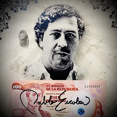 Pablo Escobar Autographed Signed Colombian Pesos With COA And Notarized & Framed • $499