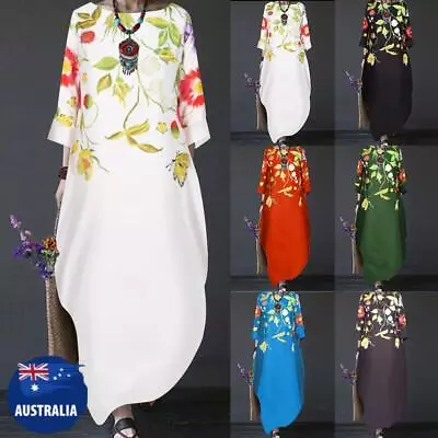 Womens Baggy Maxi Dress Ladies 3/4 Sleeve Casual Kaftan Long Tunic Shirt Dress • $32.29