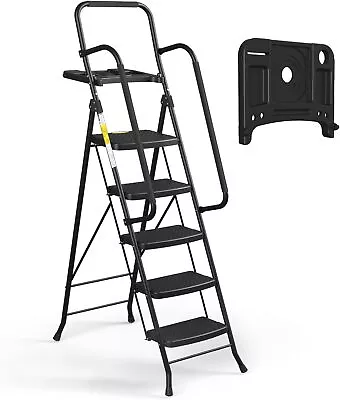 HBTower 5 Step Ladder With Handrails Folding Step Stool Tool Platform 330 LBS • $155.98