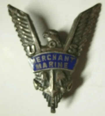 WW2 USMM Sterling / Enameled Eagle Pin - United States Merchant Marine - PB • $45