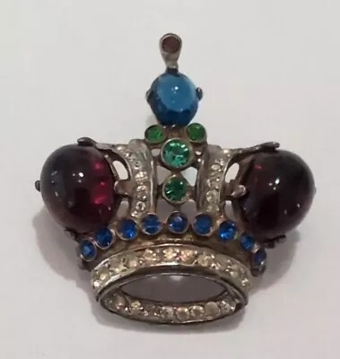 Vintage Trifari Sterling Rhinestone Jelly Belly Crown Pin Brooch • $174.99