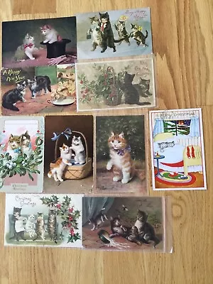 Vintage Cat Postcards Lot Of 10 Christmas New Years Etc • $12