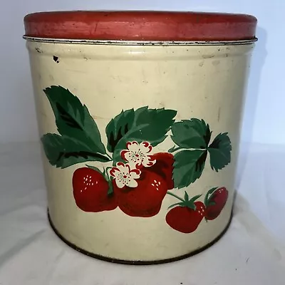 Vtg Strawberry Metal Canister Parmeco Rustic Retro Farmhouse Cottage 7” • $19.99