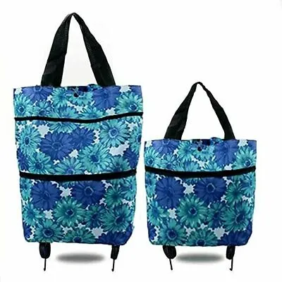 £8.21 • Buy 2 In 1 Folding Shopping Cart Large Trolley Bag Push Luggage Handbag On Wheels KO