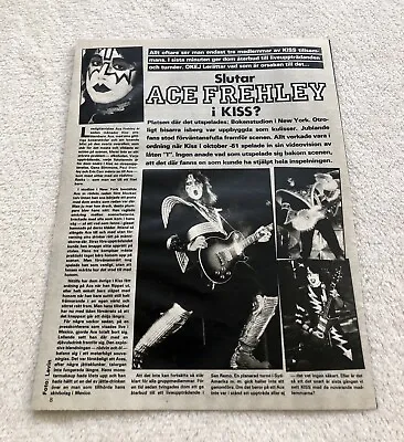 KISS 1982 ACE FREHLEY Clipping Poster Swedish Magazine Okej Vintage 1980s • £8.55