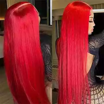 Women Lace Front Wig Glueless Heat Resistant Hair Synthetic Long Straight Red • $24.69