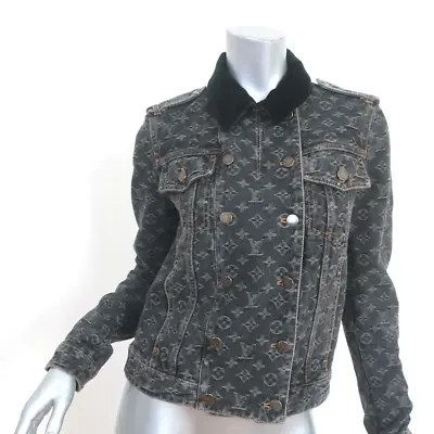 Louis Vuitton Monogram Denim Jacket With Velvet Collar Black Size 38 • $1495