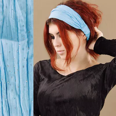 Blue Glitter Headband Durag Light Stretch Elastic Hippy Boho Gypsy Hair Bandana • $7