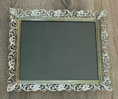 Vintage Metal Filigree Picture Frame 12 X10  Gold Tone White Accent Excellent • $26.99