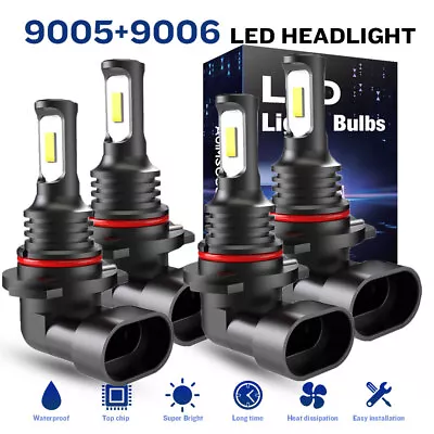 9005 9006 LED Headlight 10000K Combo Bulbs High Low Beam Super Bright White 4x • $25.99