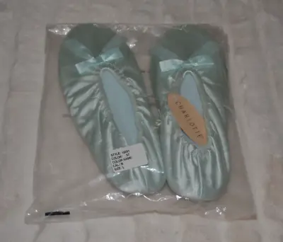 Charlotte Vintage Baby Blue Satin Bow Tie Padded House Slippers NEW (8.5-9) • $25