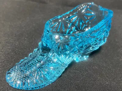 Blue Vaseline Glass Floral Shoe Slipper Boot Uranium Yellow Daisy Button Flower • $14.50
