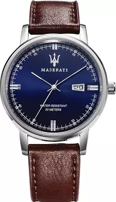 Maserati Eleganza Blue Dial Brown Leather Men’s Watch R8851130003 • $119.95