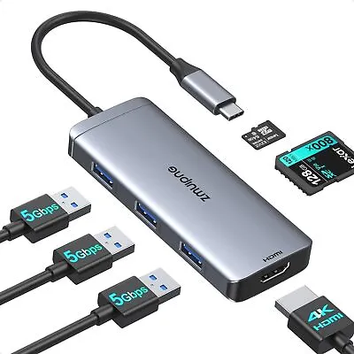 USB C Hub Multiport Adapter 6 In 1 USB Type C Dongle Mac Accessories Convert... • £23.26