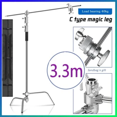 3.3m Heavy-Duty Stainless Steel C-Stand With Boom Arm Grip Head Sandbag With Bag • $129