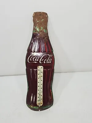 VINTAGE 1950's COCA COLA BOTTLE TIN ADVERTISING THERMOMETER ROBERTSON -- AS-IS • $33.96