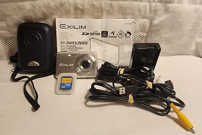 $44 • Buy Casio Exilim Digital Camera EX-Z60 Zoom 6.0MP Silver Bundle! Tested And Works!